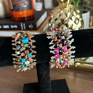 Hand Beaded Bracelet Pair - Seed Beads and Semi Precious Stones - Made in Uganda